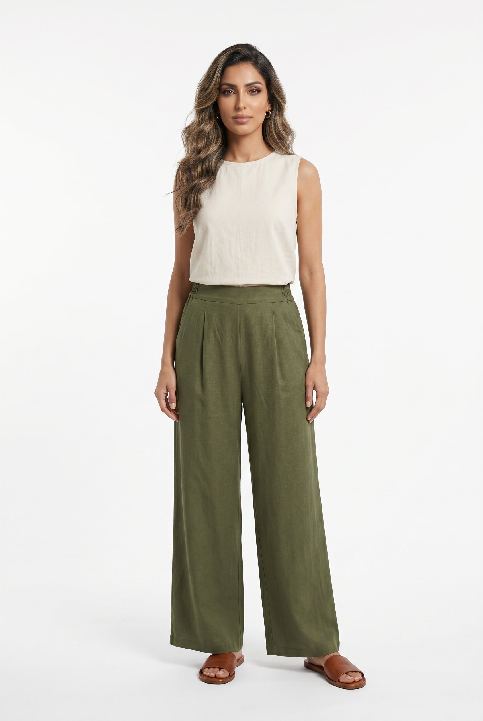 CY1409-2 High Waist Wide Leg Linen Pants