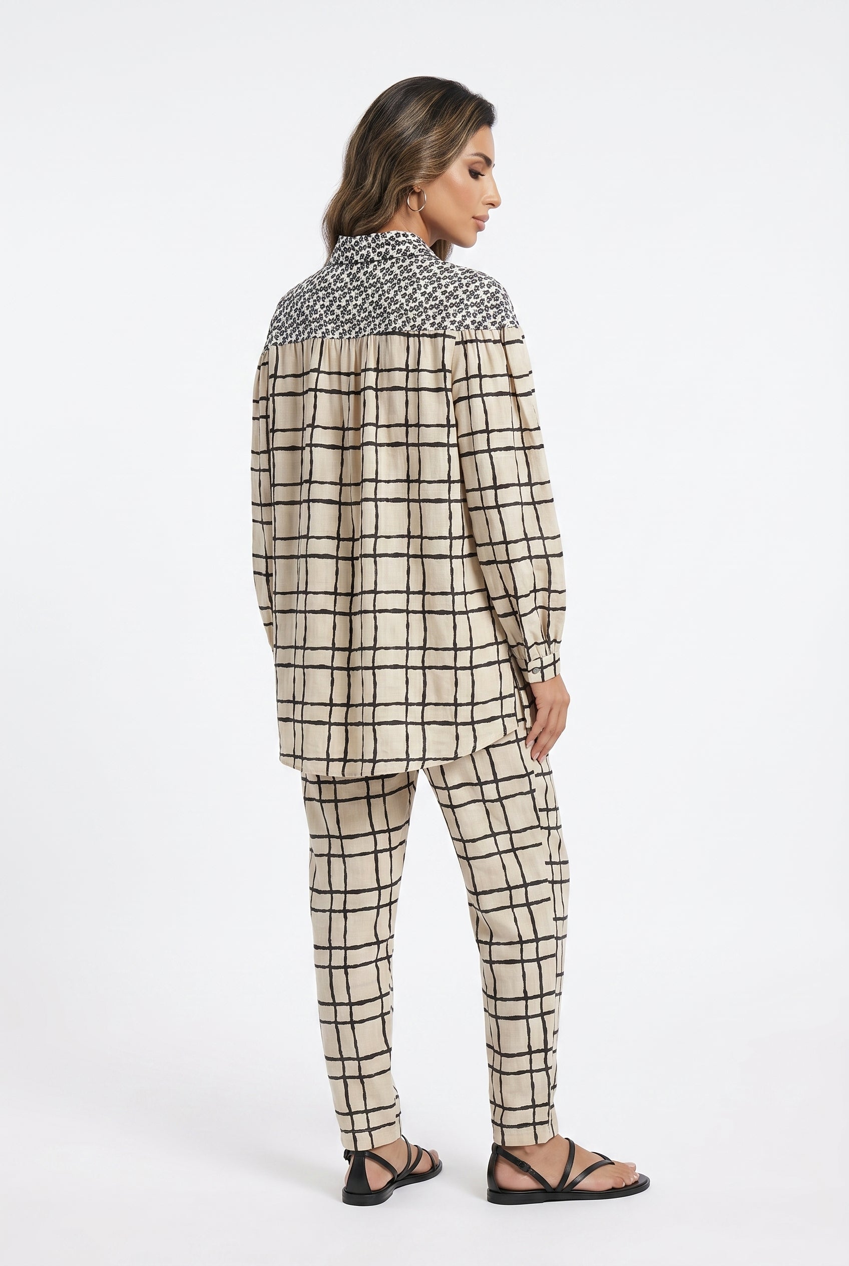 Patterned Cotton Shirt and Pants Grid Set 17928623