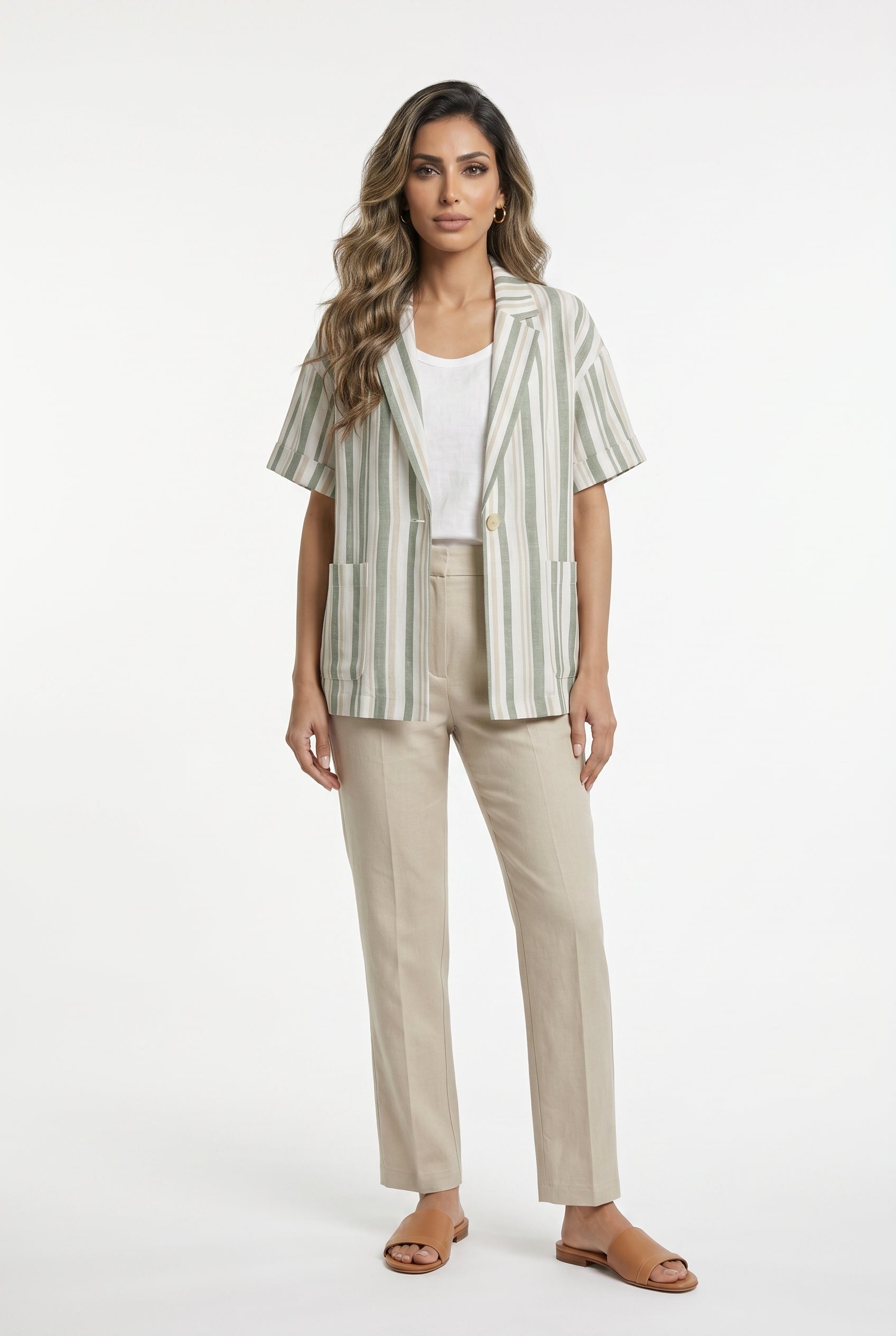 Striped Linen Cotton Jacket TDM32125