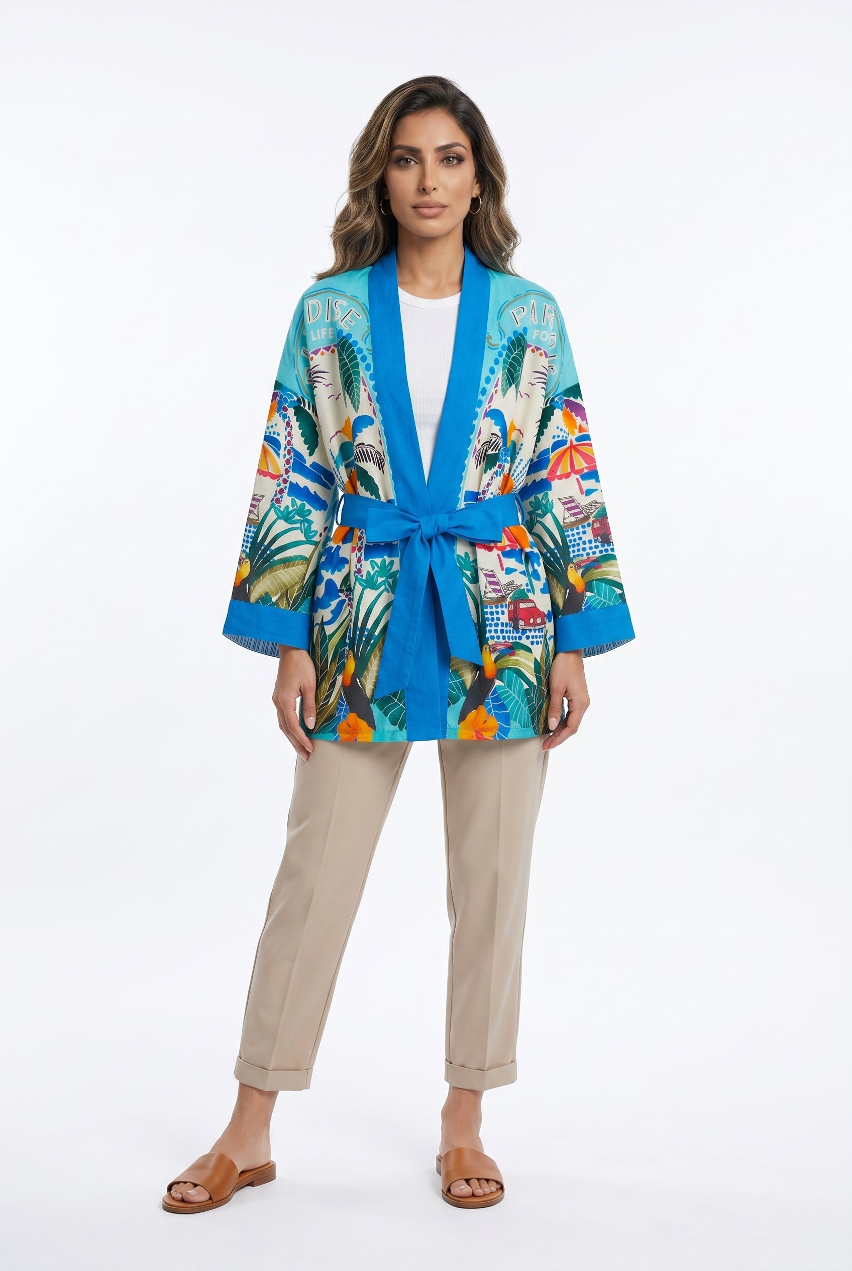 67995 Paradise Printed Belted Kimono كيمونو بحزام مطبوع عليه نقشة الجنة