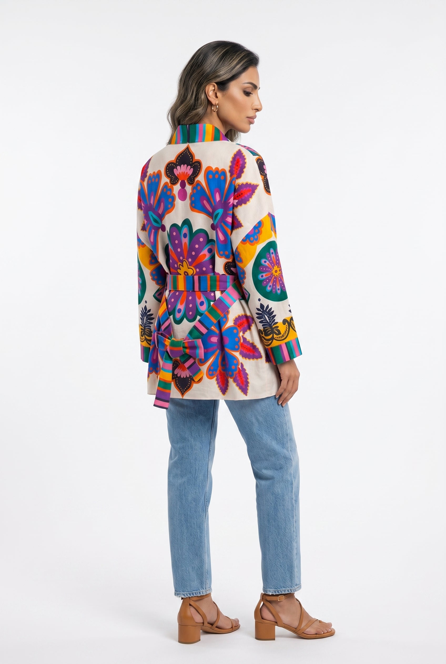 Purple Retro Inspired Belted Kimono 67058