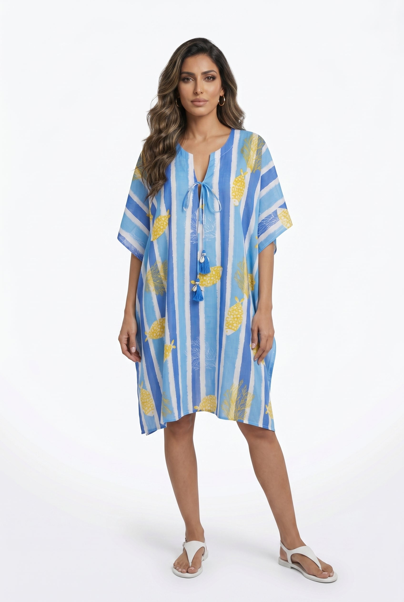 Stripes Patterned Cotton Short Kaftan