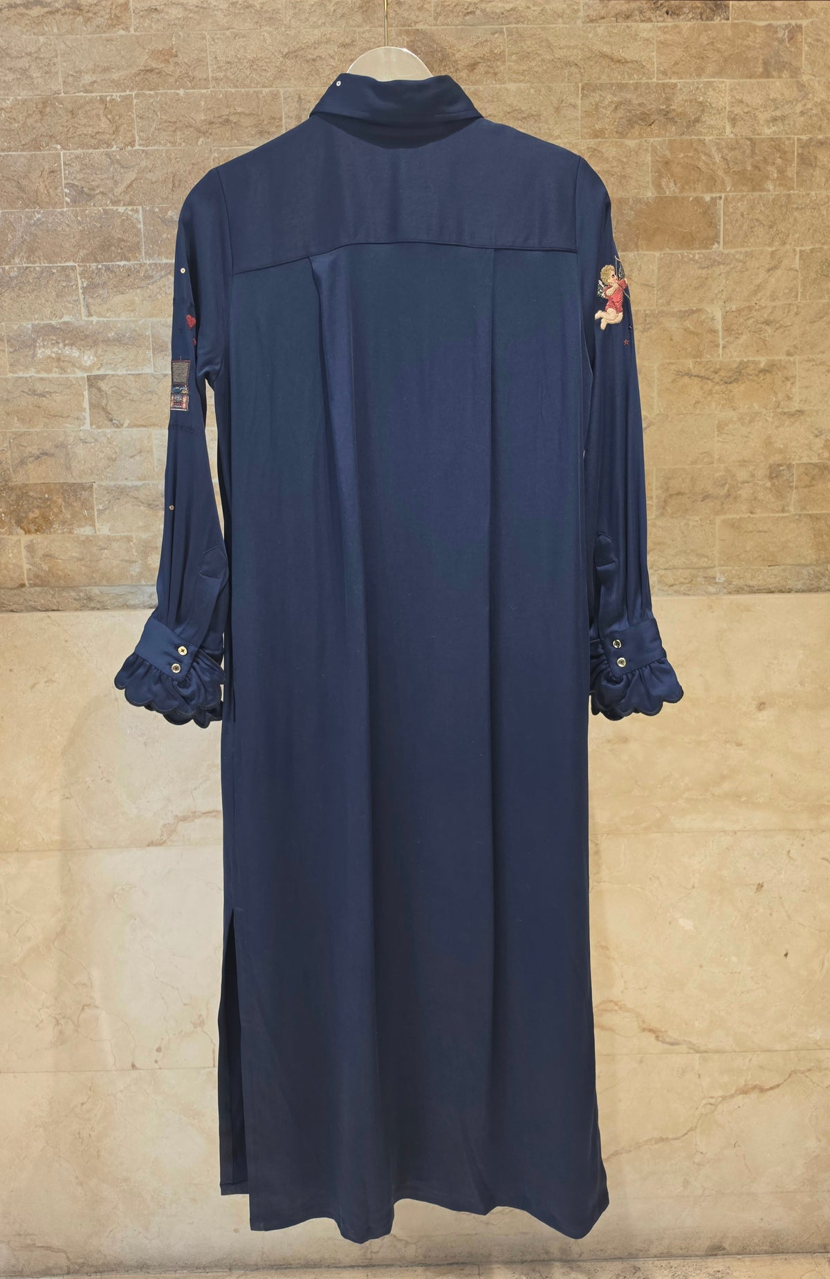 34203 Navy Embroidered Cupid Midi Dress