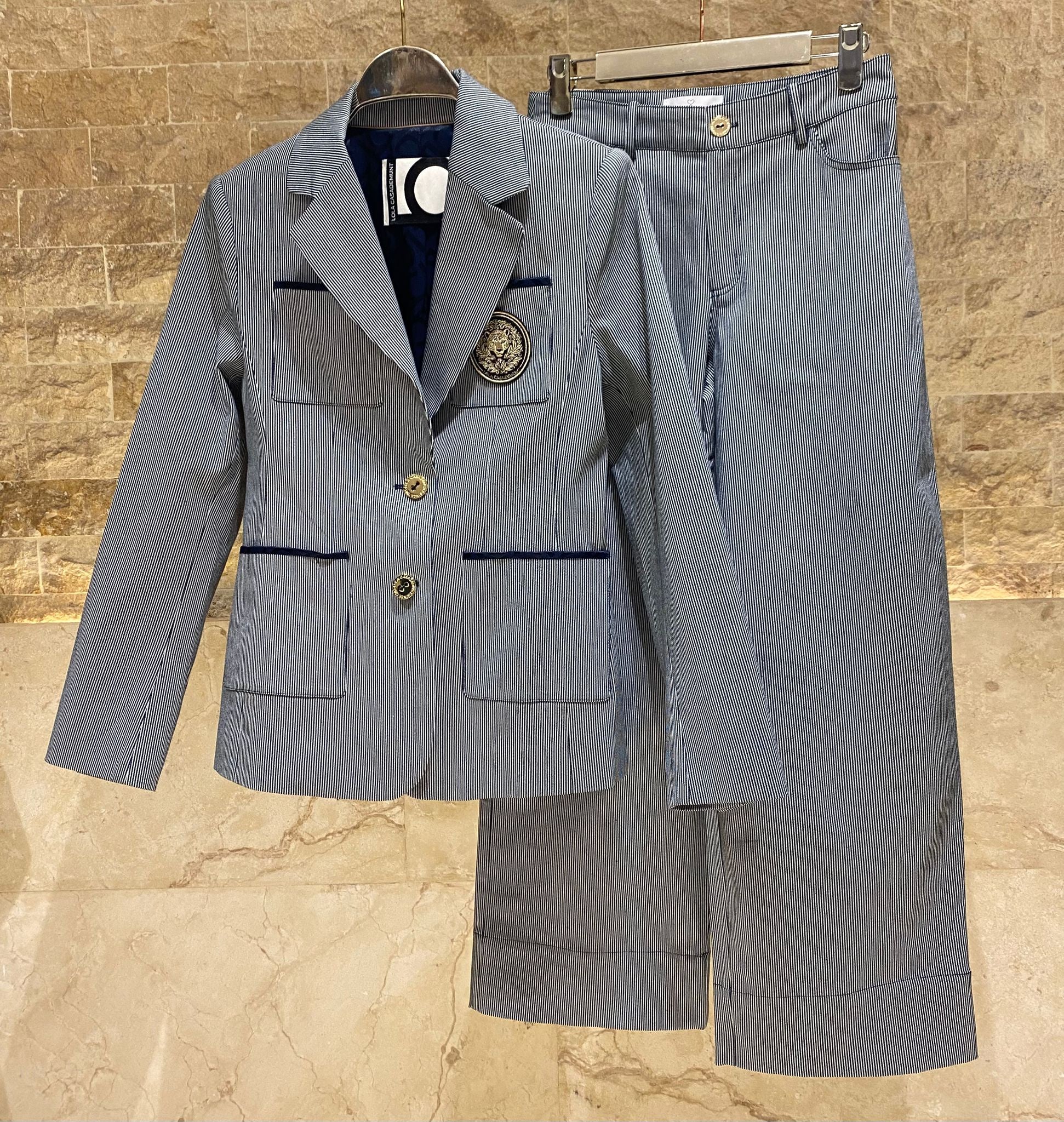 LS2602036/4016 Pinstripe Jacket and Pants سترة وبنطال مخطط - Brown Loft