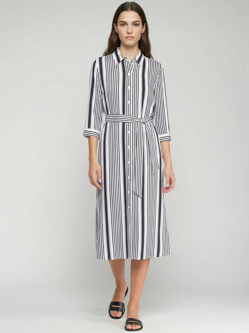 33649 Striped Midi Shirt Dress فستان قميص مخطط متوسط الطول - Brown Loft