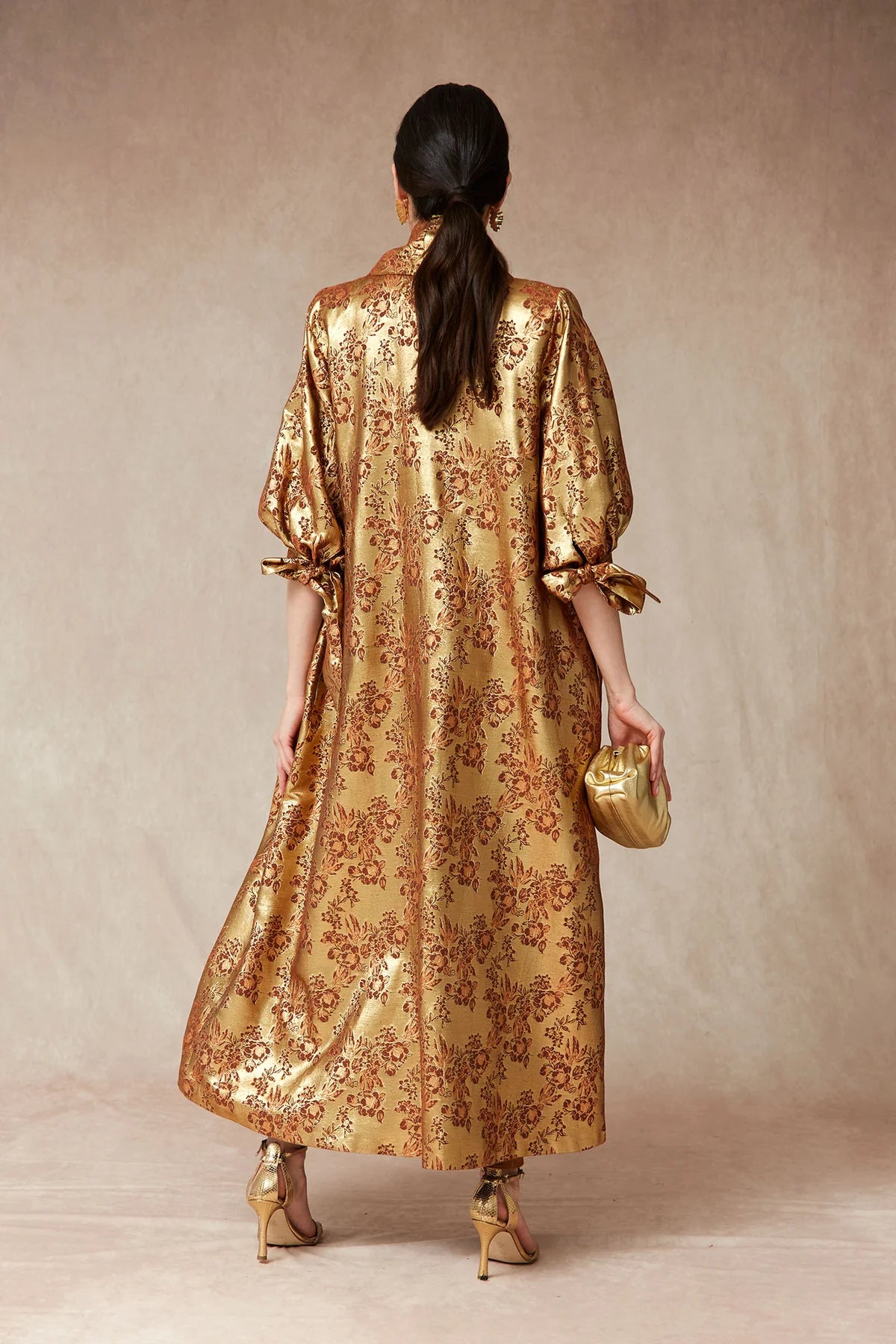 Daiki Ornate Floral Patterned Kimono - Brown Loft