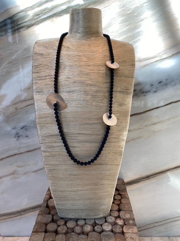 Long Black Ball Beads Necklace