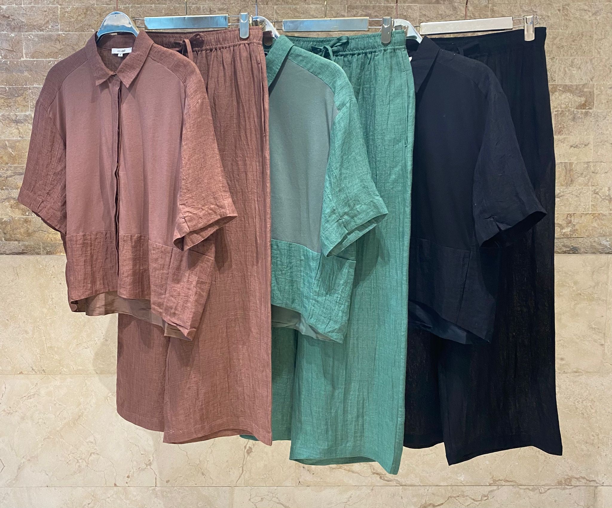 26S-1006/8010 Two Tone Linen Shirt and Pants - Brown Loft