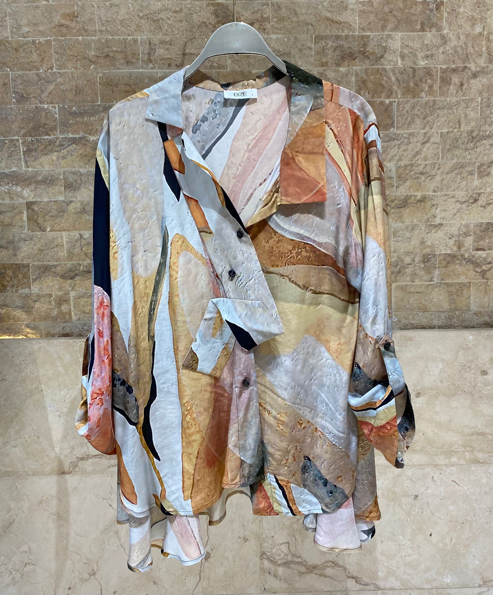 26SS-BZ324 Abstract Print Shirt - Brown Loft