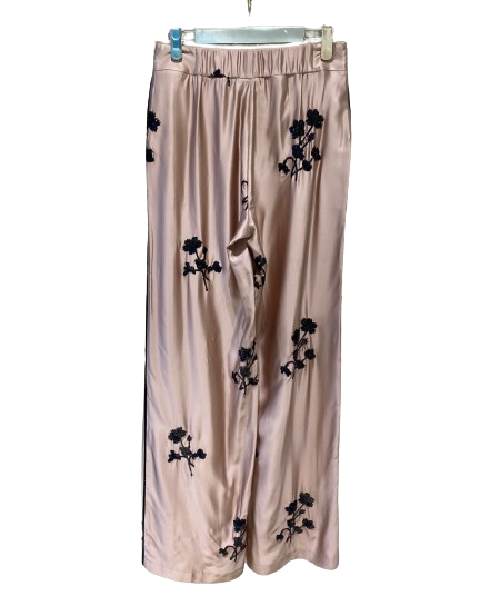 Satin Pants with Flower Embroidery - 43-5110