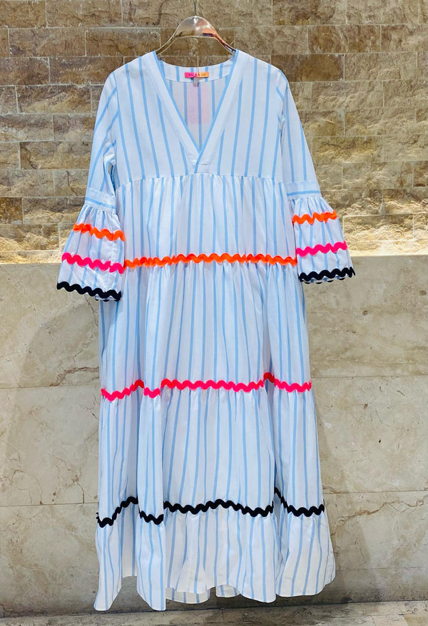 Blue Striped Long Dress - 32505