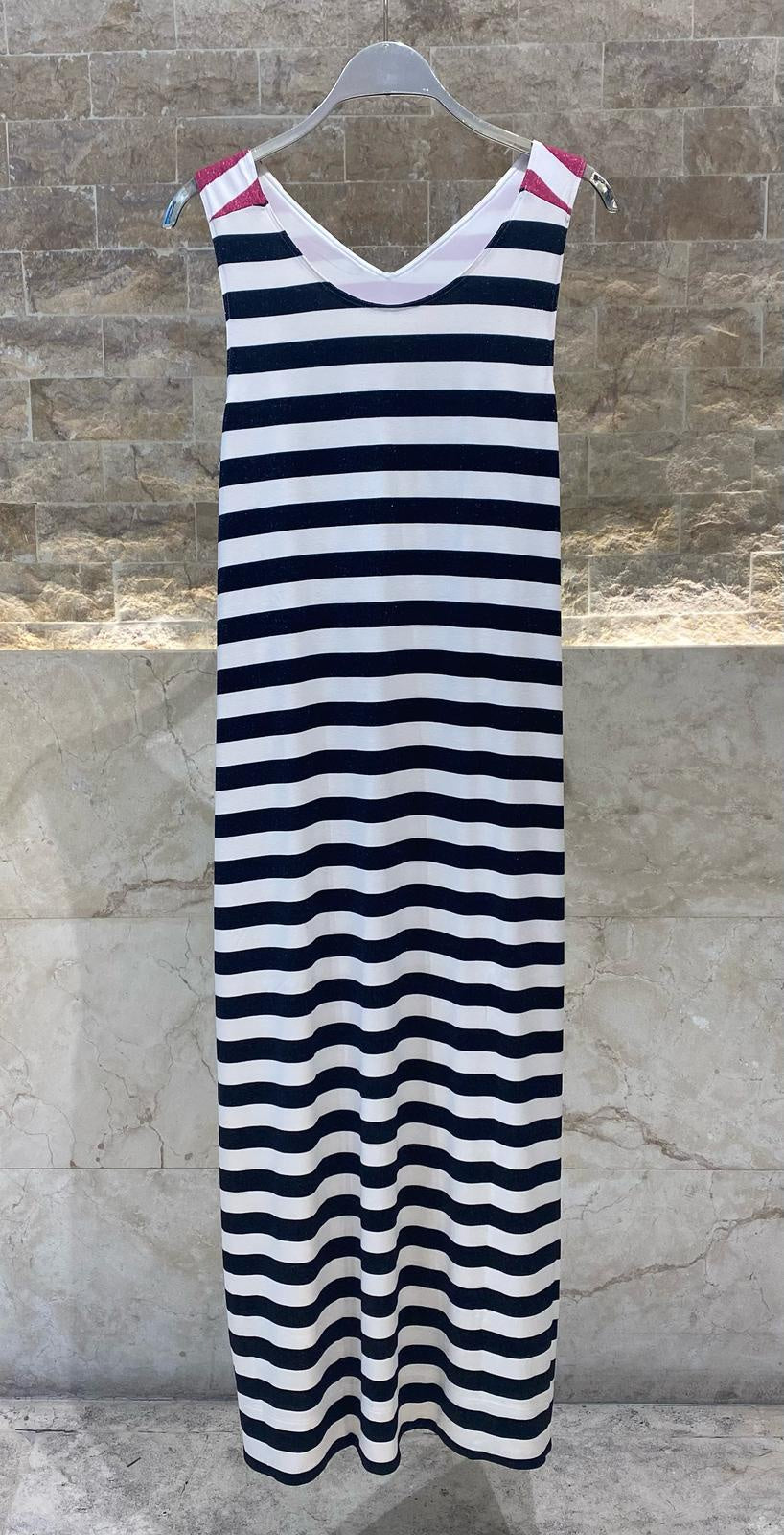 32516 Long Dress with Horizontal Lurex Stripes - Brown Loft