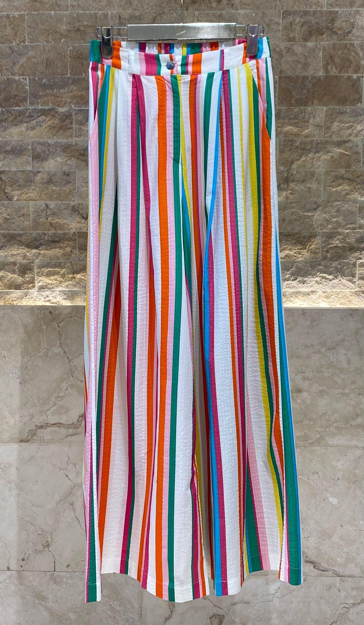 32560 Colorful Striped Palazzo Pants - Brown Loft