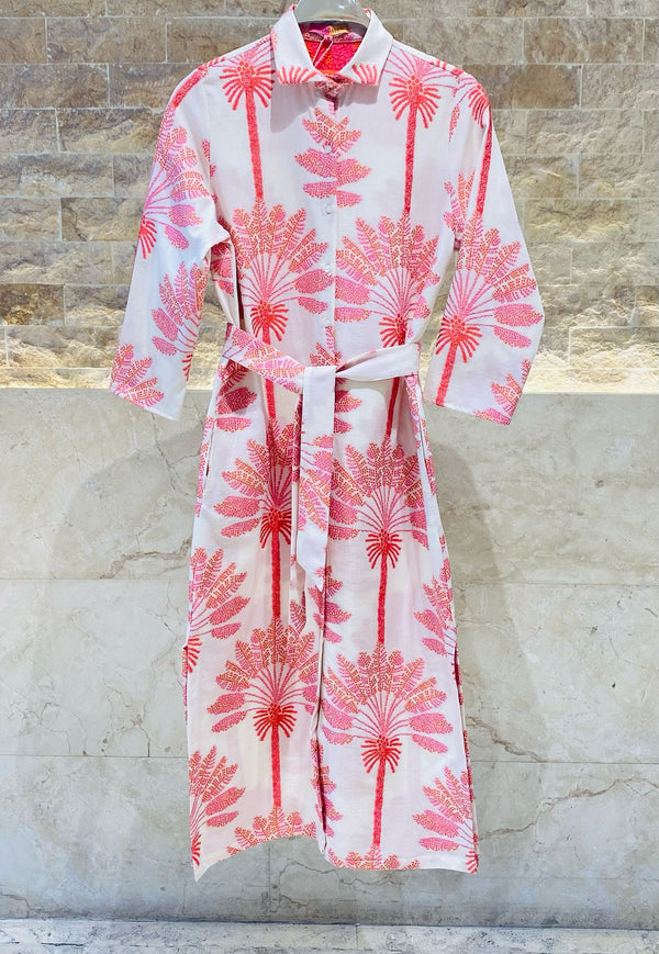 Midi Dress with Palm Trees Embroidery - 32564
