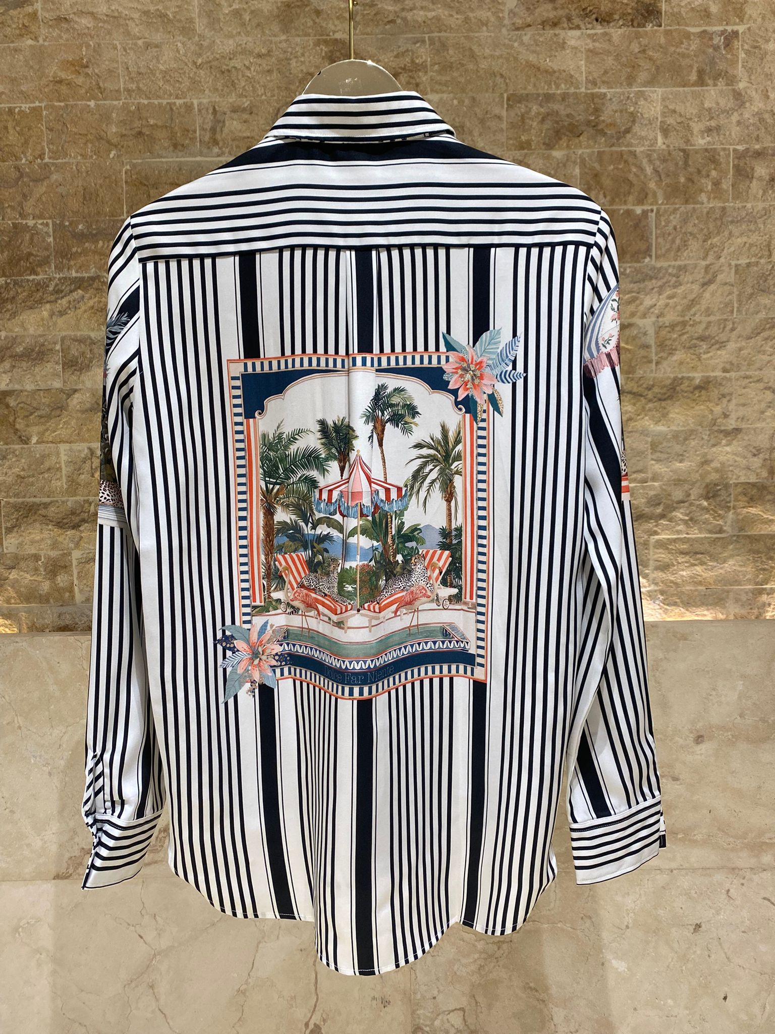 33651 Striped Long Back Shirt قميص مخطط طويل الظهر - Brown Loft