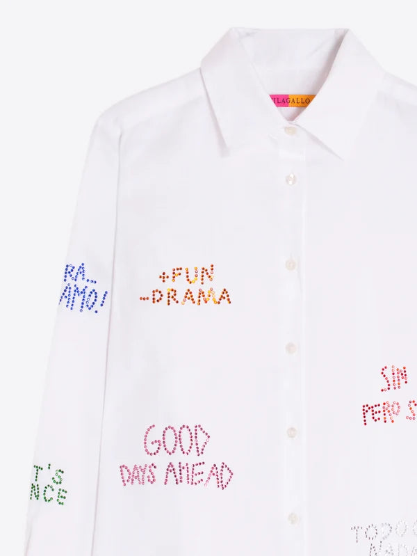 33733 White Herringbone Shirt with Rhinestones