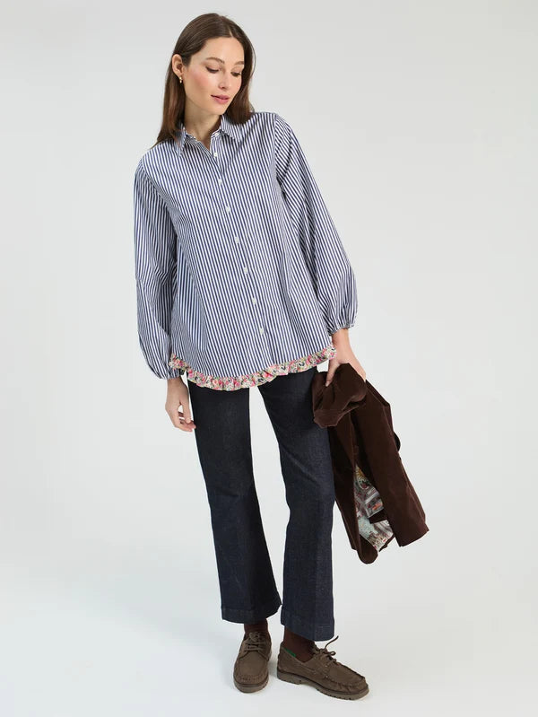 triped Shirt with Frill & Mini Flower Hem 33801