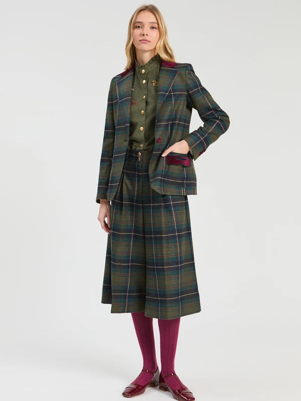Green Burgundy Plaid Wool Shorts 33945