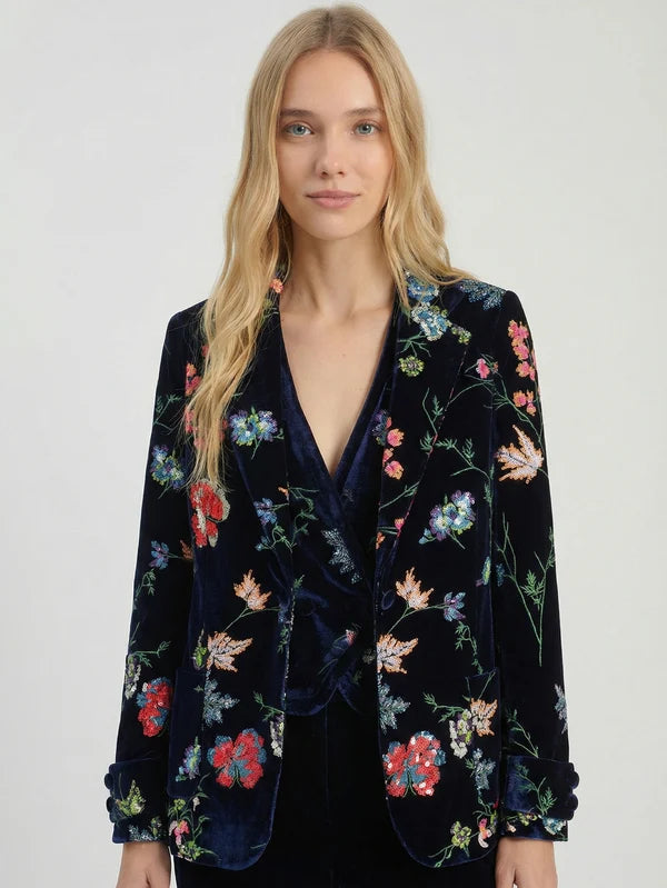 Sequined Floral Navy Jacket 34015