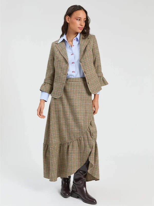 34041 Houndstooth Jacket Ruffle Sleeve