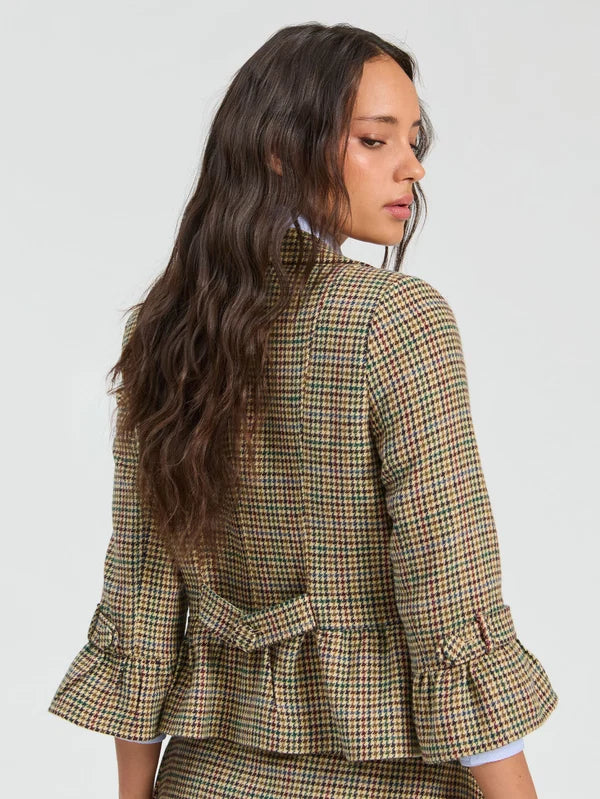 34041 Houndstooth Jacket Ruffle Sleeve