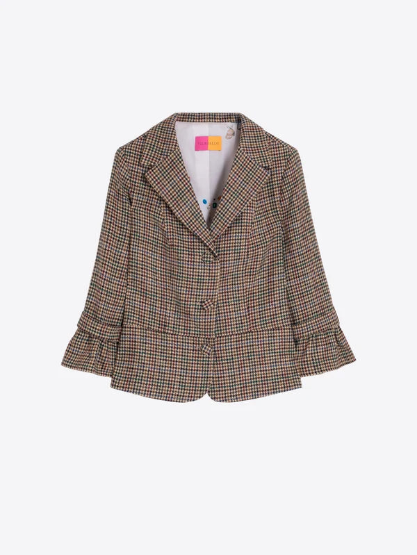34041 Houndstooth Jacket Ruffle Sleeve
