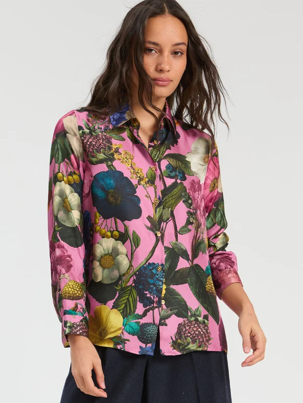 34098 Pink Floral Silk Shirt
