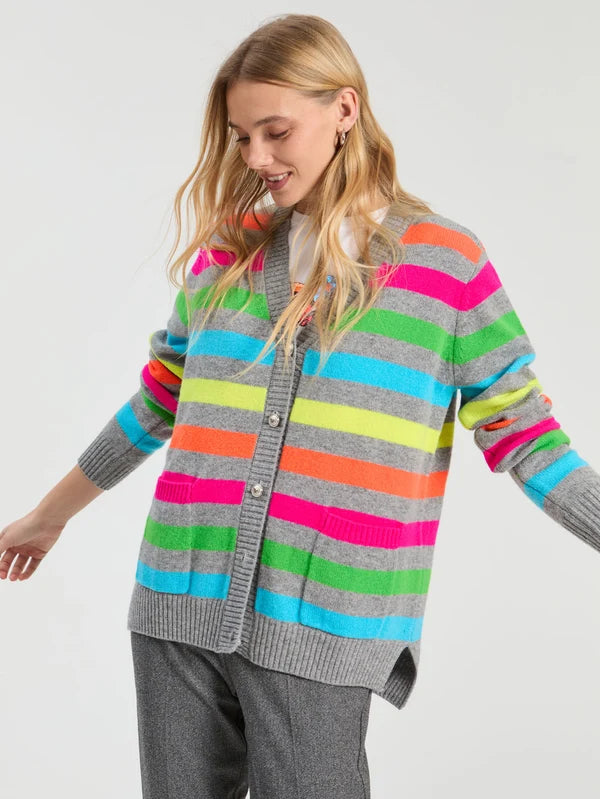 34128 Gray Multicolor Striped Cardigan