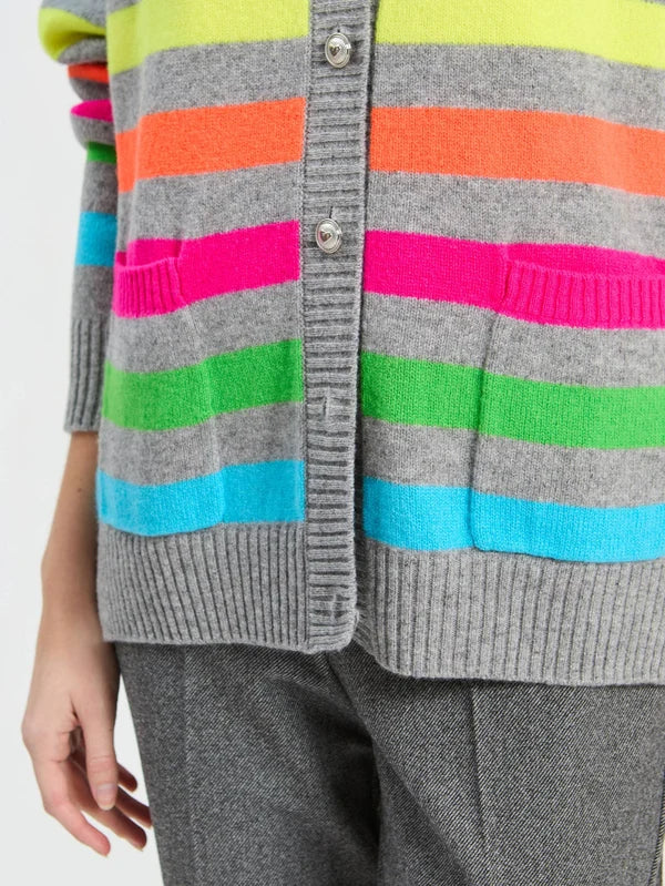 34128 Gray Multicolor Striped Cardigan