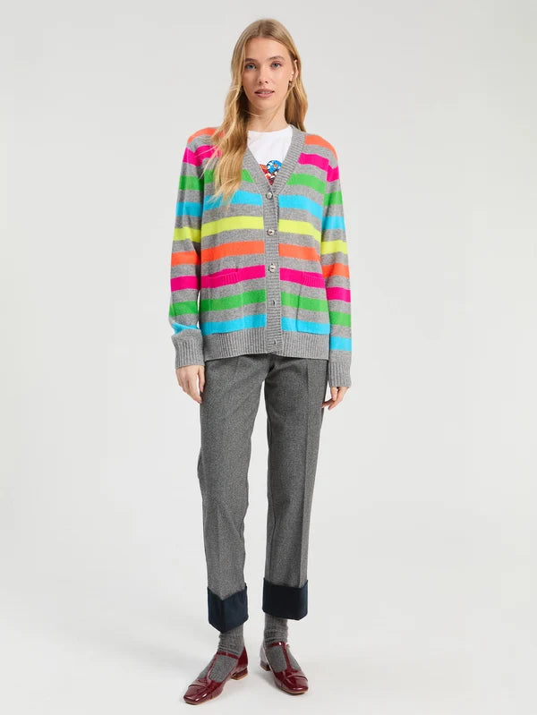 34128 Gray Multicolor Striped Cardigan