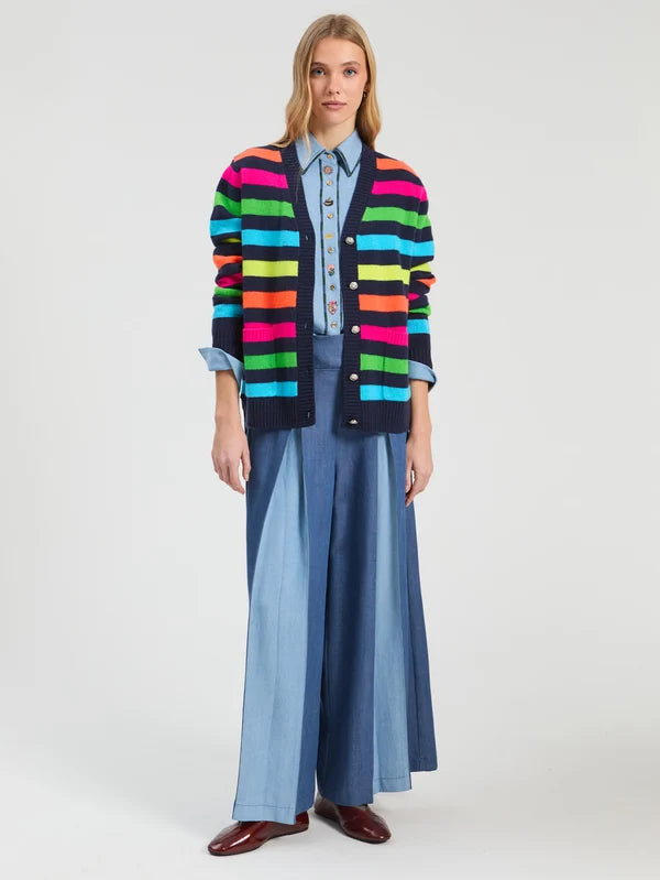 34129 Navy Multicolor Striped Cardigan