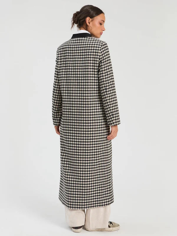 34177 Long Black and White Gingham Wool