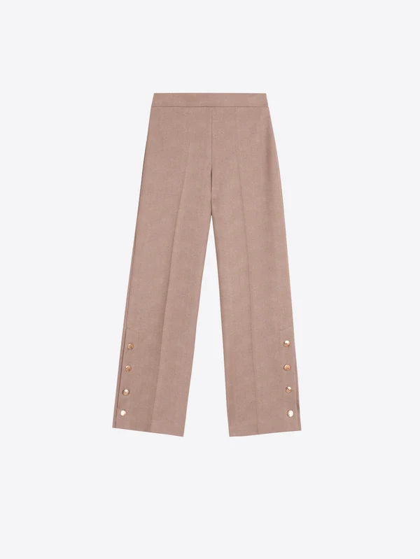 34182 Herringbone Beige Trousers With Side Buttons