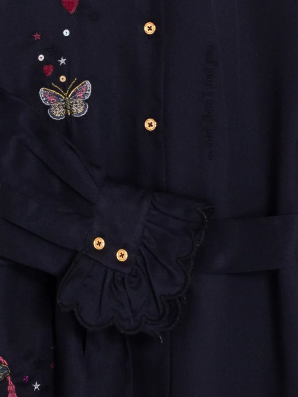 34203 Navy Embroidered Cupid Midi Dress