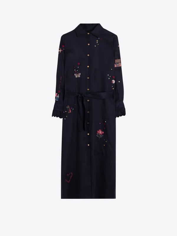 34203 Navy Embroidered Cupid Midi Dress