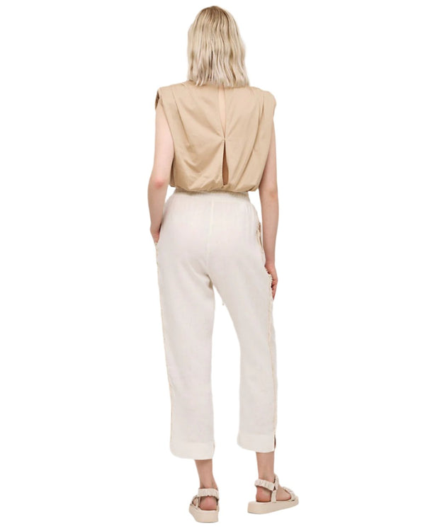 High Waist Linen Cropped Pants with Fringes