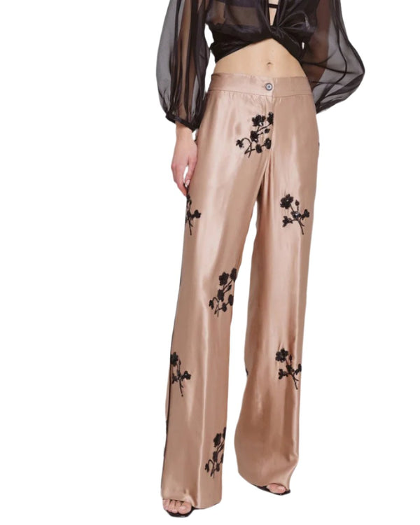 Satin Pants with Flower Embroidery - 43-5110