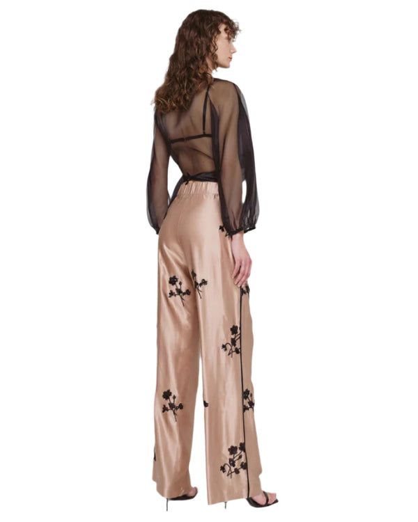 Satin Pants with Flower Embroidery - 43-5110