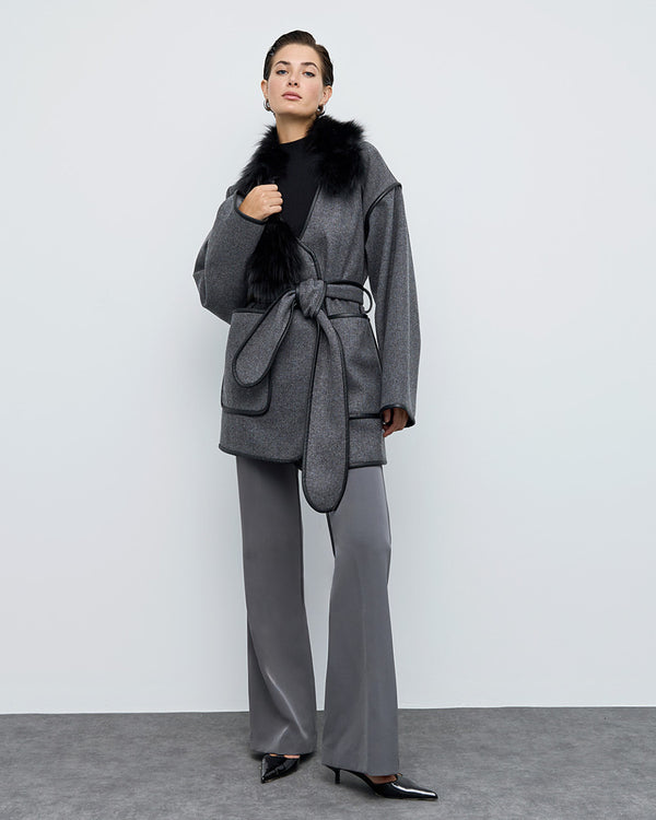 Cardigan with Fur and Belt - 44-9306