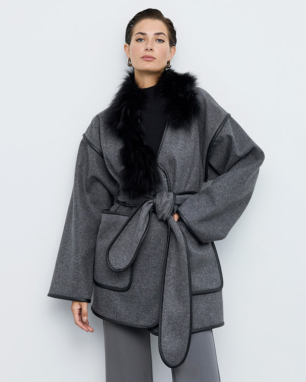 Cardigan with Fur and Belt - 44-9306