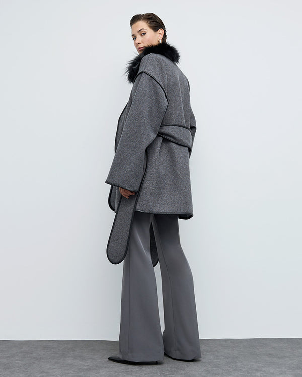 Cardigan with Fur and Belt - 44-9306