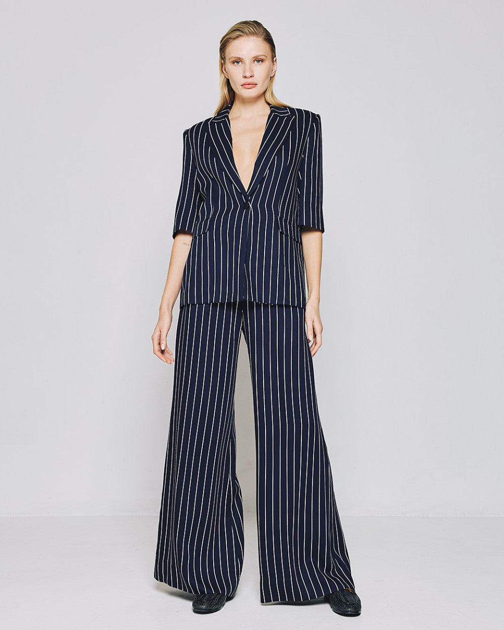 53-5053 High Waist Striped Flare Pants - Brown Loft