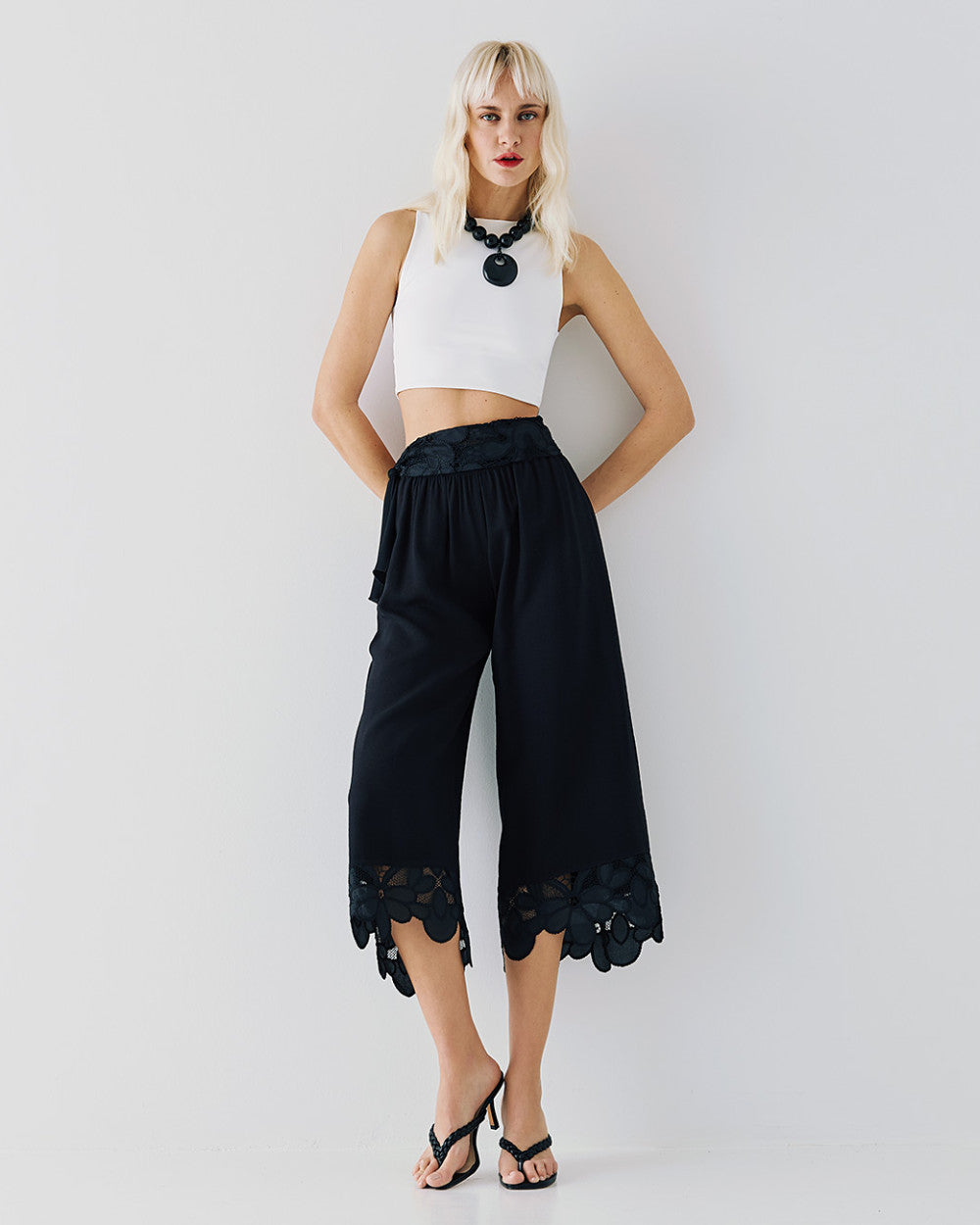 53-5001 Cropped Pants with Lace Hemlines - Brown Loft