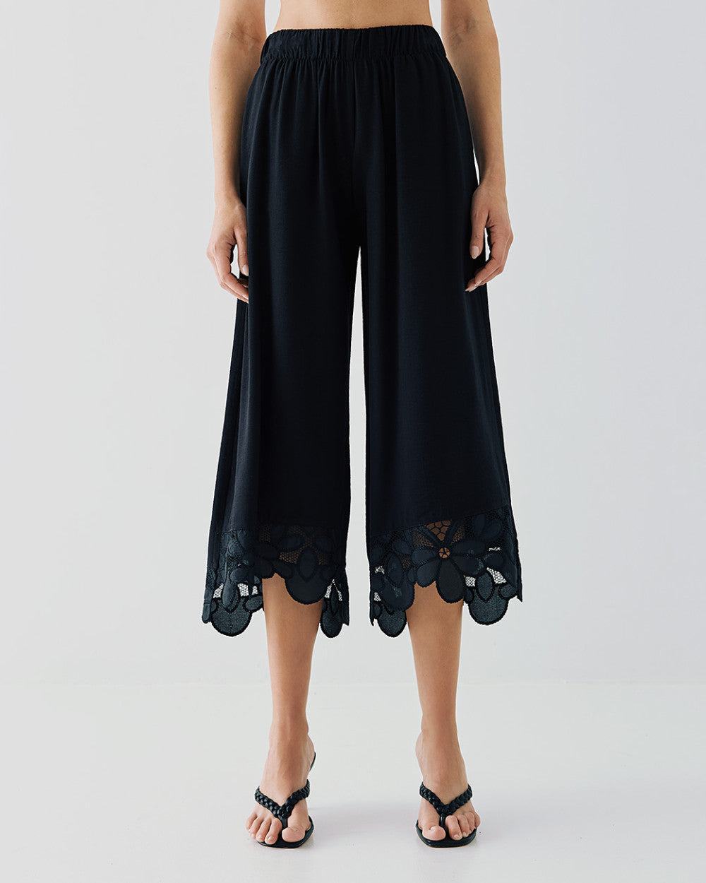53-5001 Cropped Pants with Lace Hemlines - Brown Loft