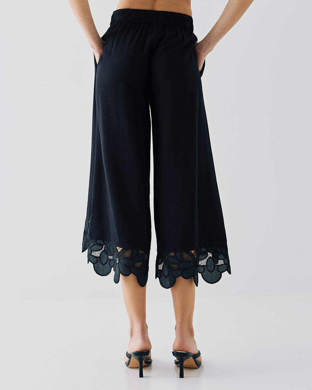 53-5001 Cropped Pants with Lace Hemlines - Brown Loft