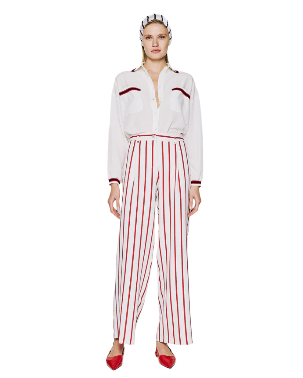 53-5004 Wide Leg Red Striped Pants - Brown Loft