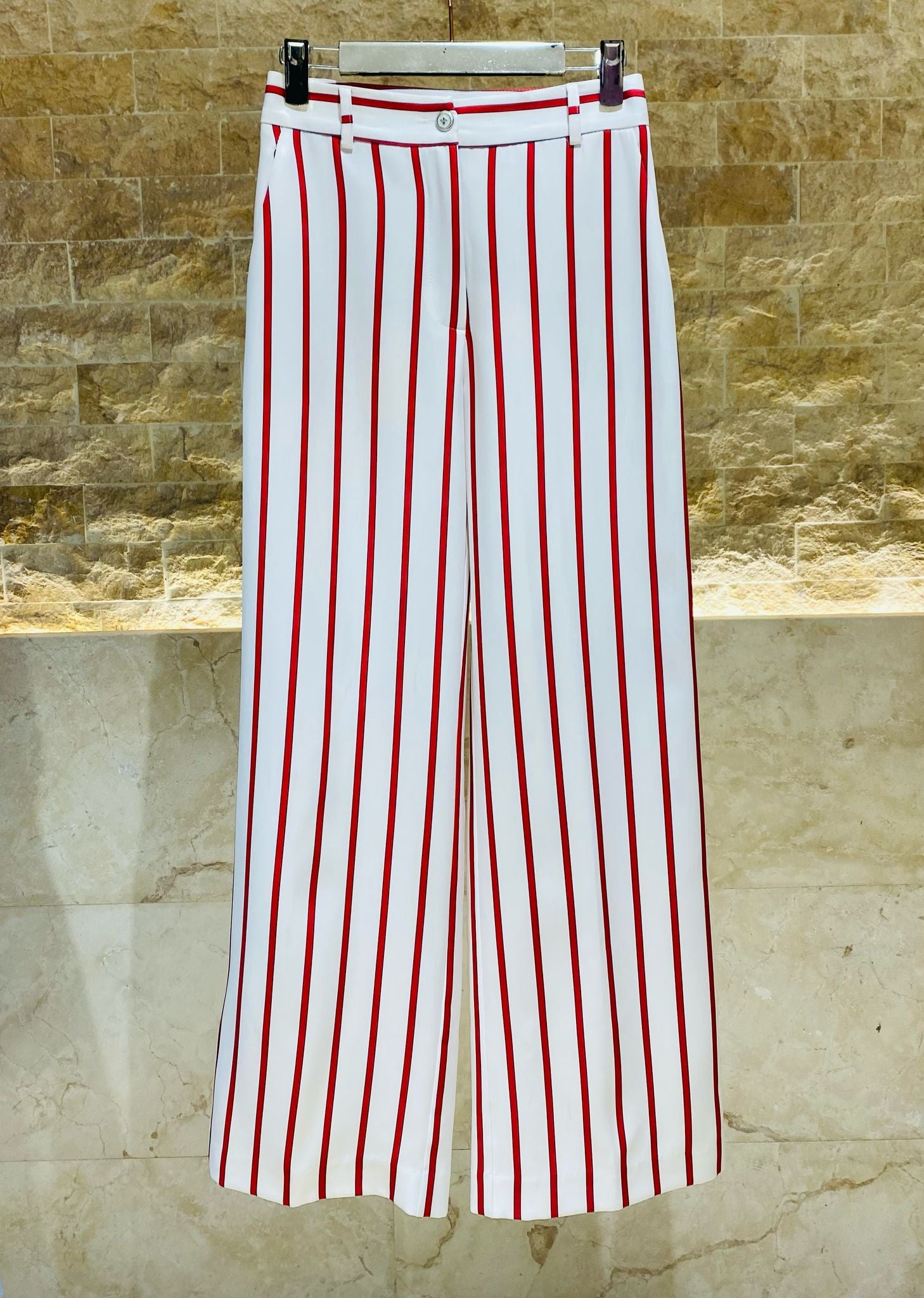 53-5004 Wide Leg Red Striped Pants - Brown Loft