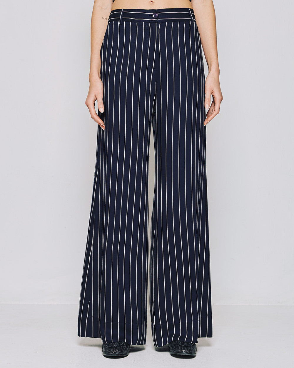 53-5053 High Waist Striped Flare Pants - Brown Loft