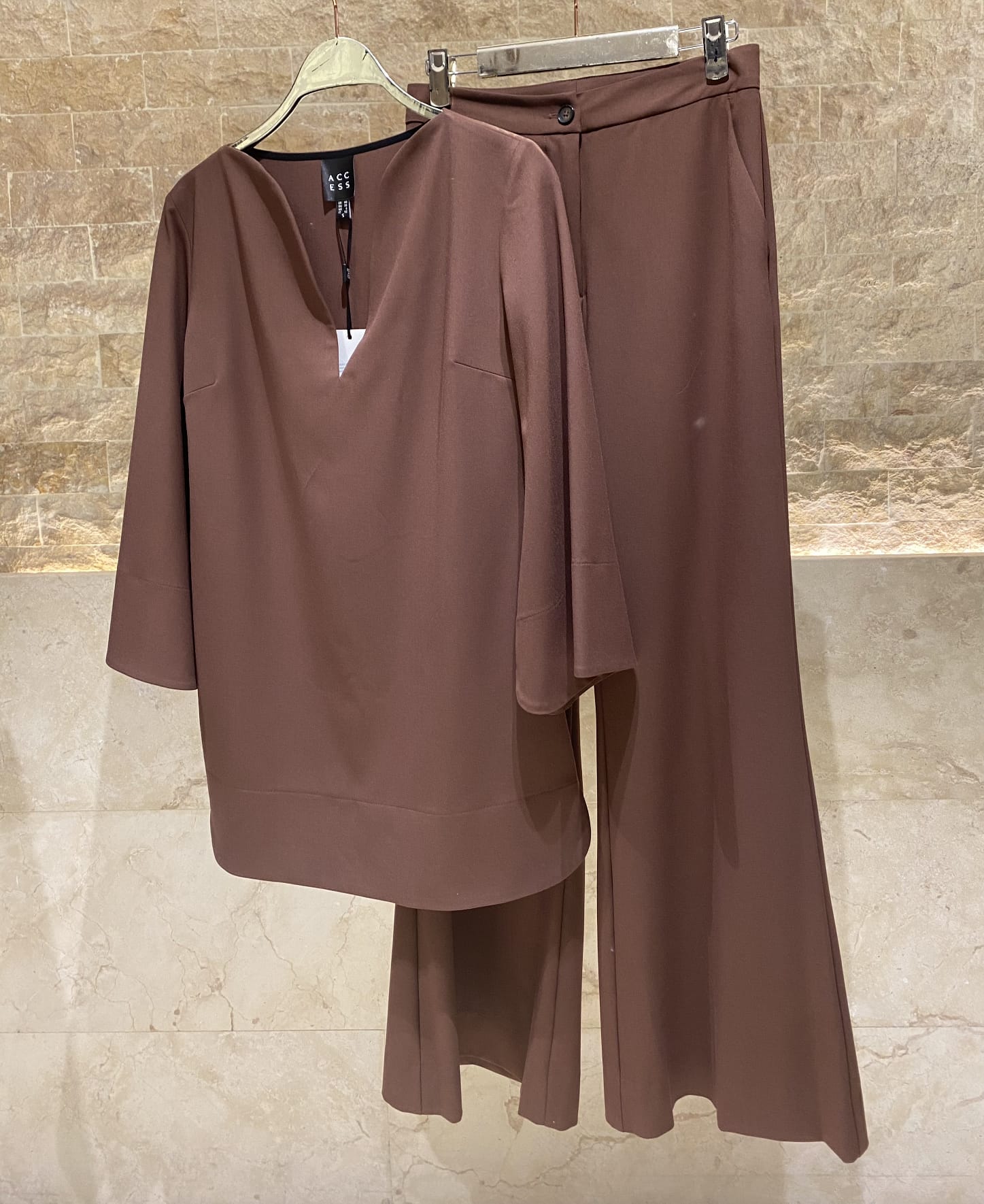 54-2072/5038 Long Top and Flare Pants - Brown Loft