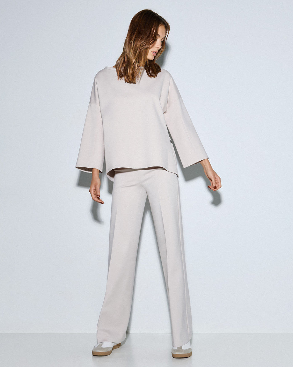 54-2155/5118 Asymmetric Top with Elastic Waistband Pants - Brown Loft